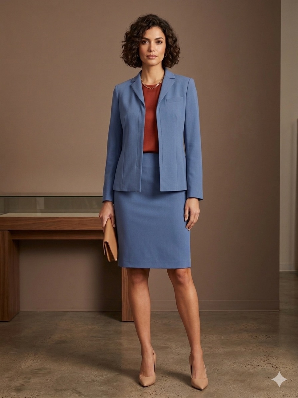 Kasper A.S.L. Petite Slate Blue Skirt Suit Set – Structured Blazer & Pencil Skir - Picture 5 of 11